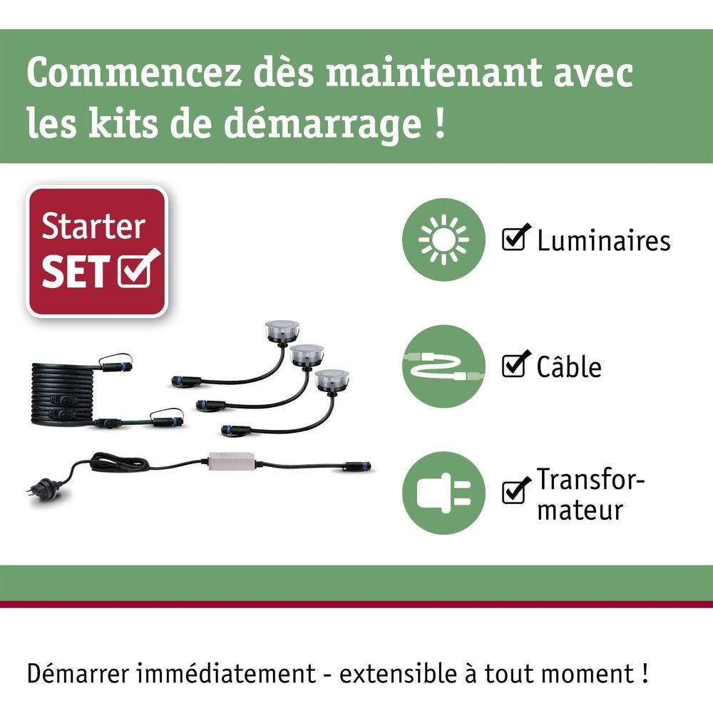 Starter-Set mit Leuchten, Kabel und Transformator.