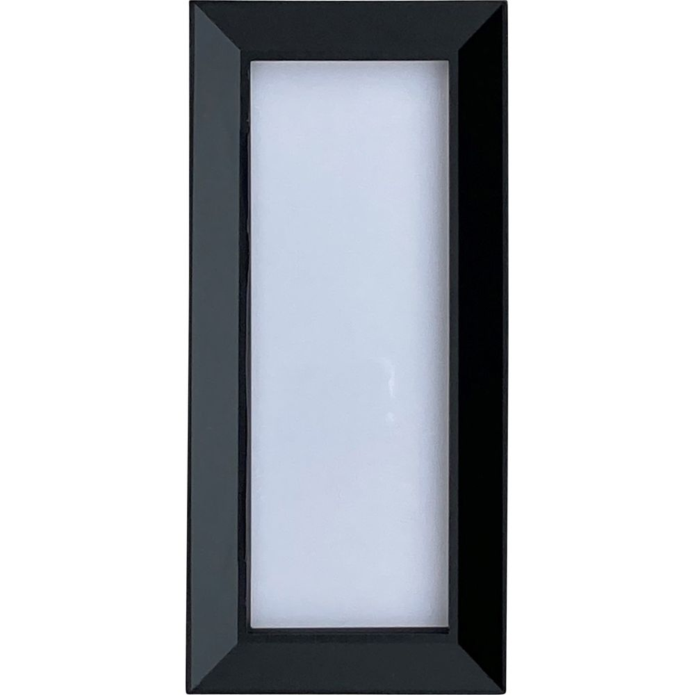 Un luminaire extérieur rectangulaire noir avec un centre blanc.