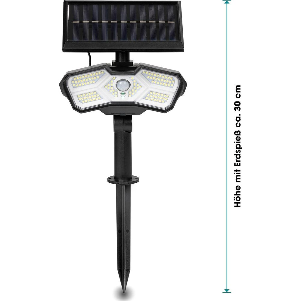 Solarleuchte mit Erdspieß, ca. 30 cm hoch, mit Bewegungssensor.