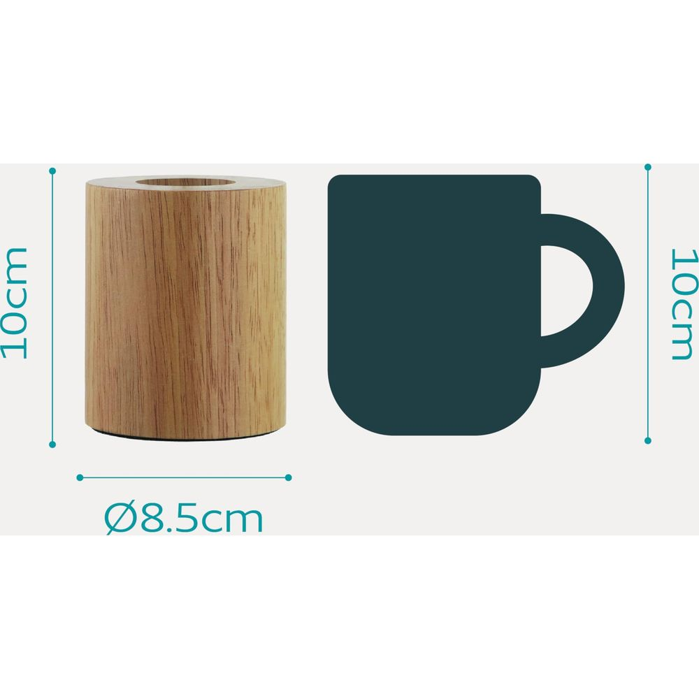 Holzobjekt und Tassensilhouette, beide 10cm hoch, 8,5cm Durchmesser.