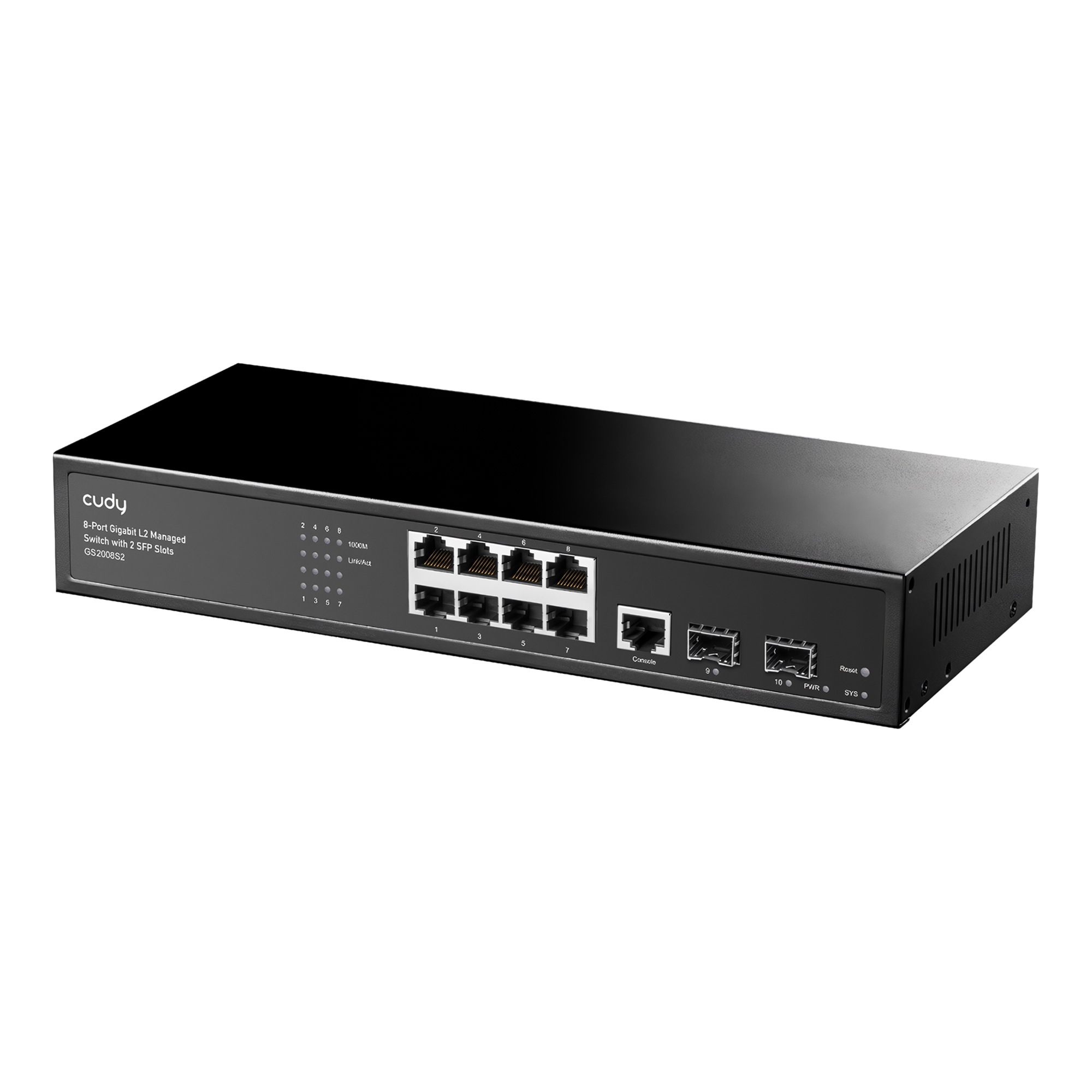 Uno switch gestito L2 Gigabit 8 porte nero con 2 slot SFP.