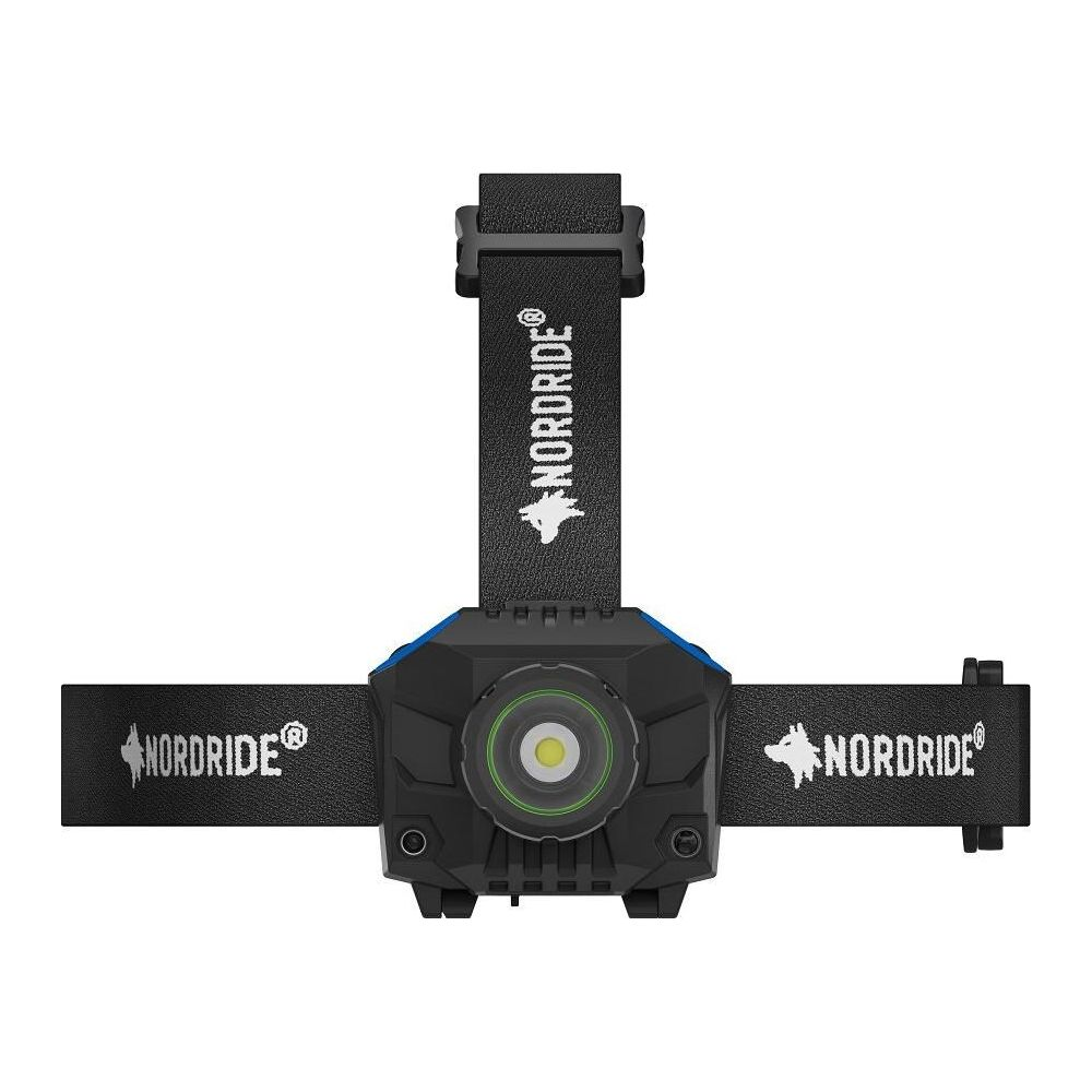 Un phare avec sangle noire et accents bleus, arborant le logo NORDDRIDE.