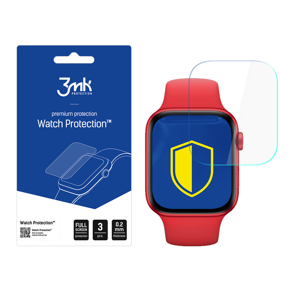 Confezione per proteggi schermo orologio con smartwatch rosso. Include 3 protezioni.
