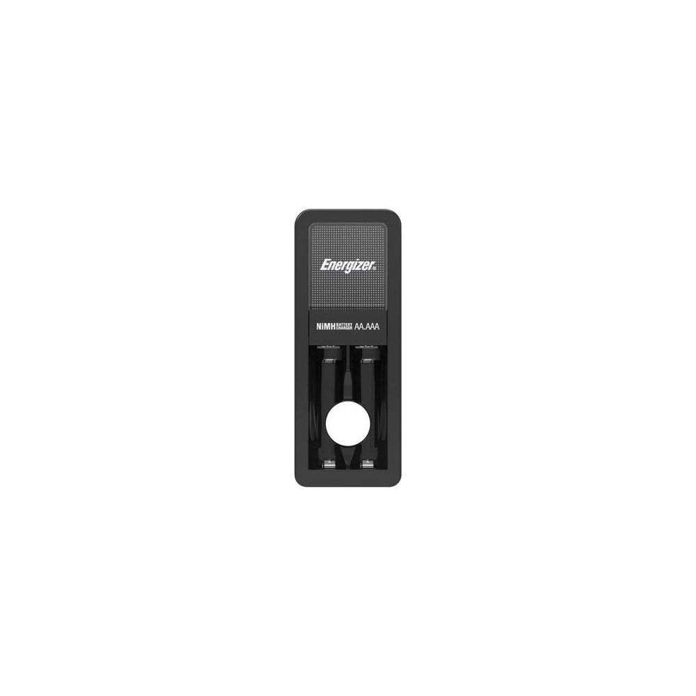 Un caricabatterie Energizer nero per batterie AA e AAA.