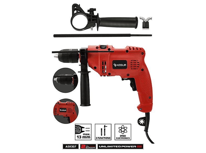 ASSUR Assur 500W Darbeli Metal Şanzıman 13mm Elektrikli Matkap Kablolu
