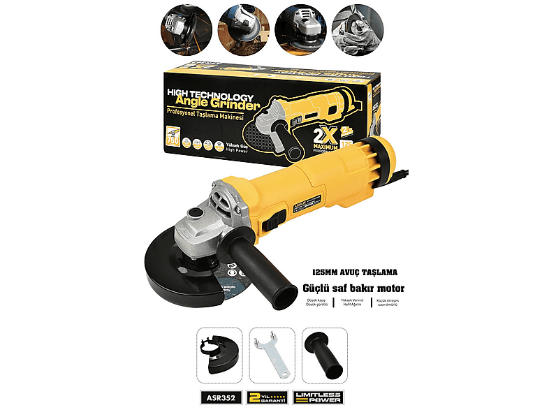 ASSUR Assur 750W Avuç Taşlama Makinesi 125mm Bakır Sargılı Spiral Avuç Taşlama Makinesi