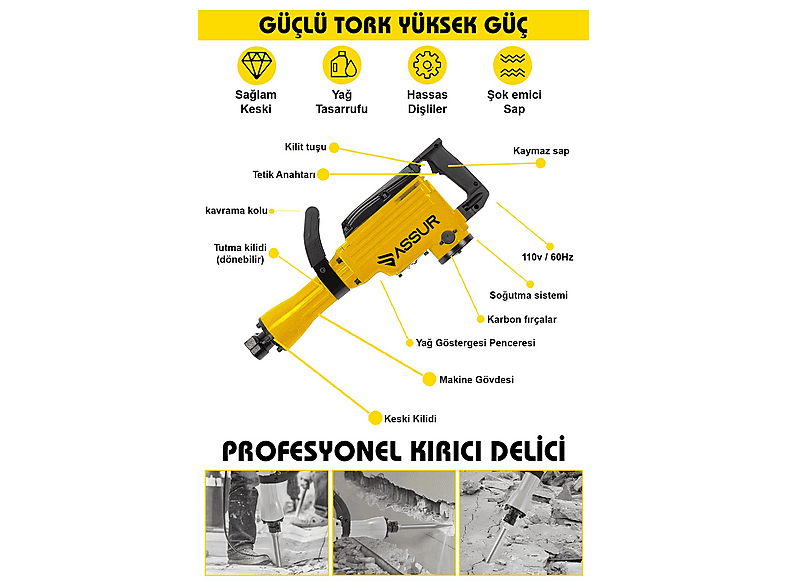 ASSUR Assur 1800W Darbeli 16 Kg Kırıcı Delici Hilti Hilti