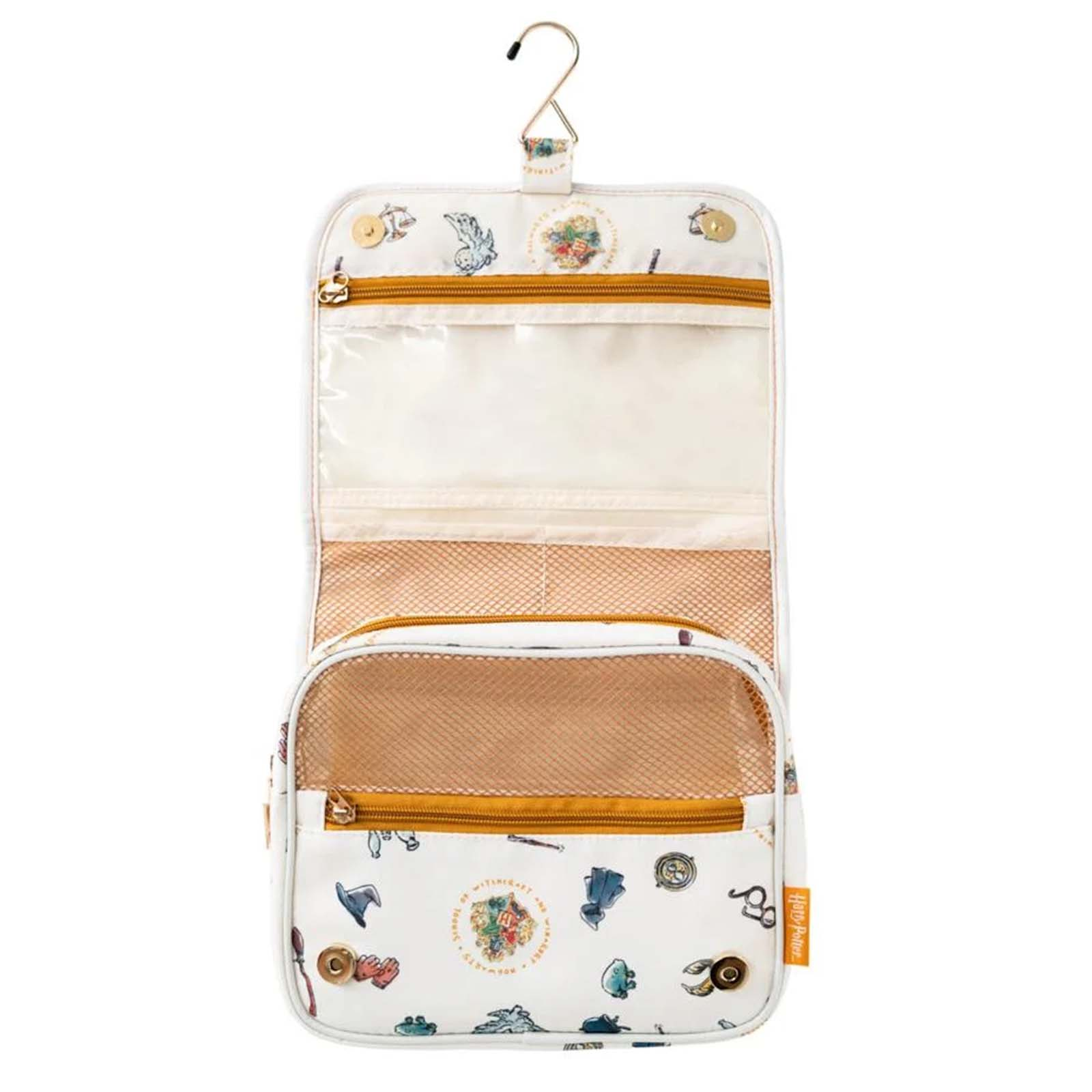 Neceser colgante blanco con diseños de Harry Potter.