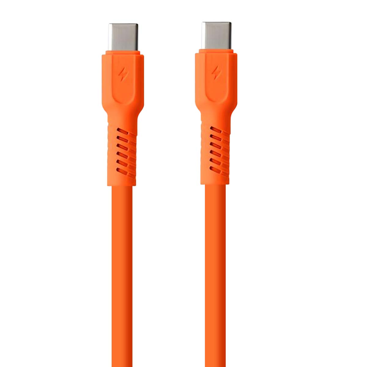 Due cavi USB-C arancioni con simbolo fulmine e impugnatura scanalata.