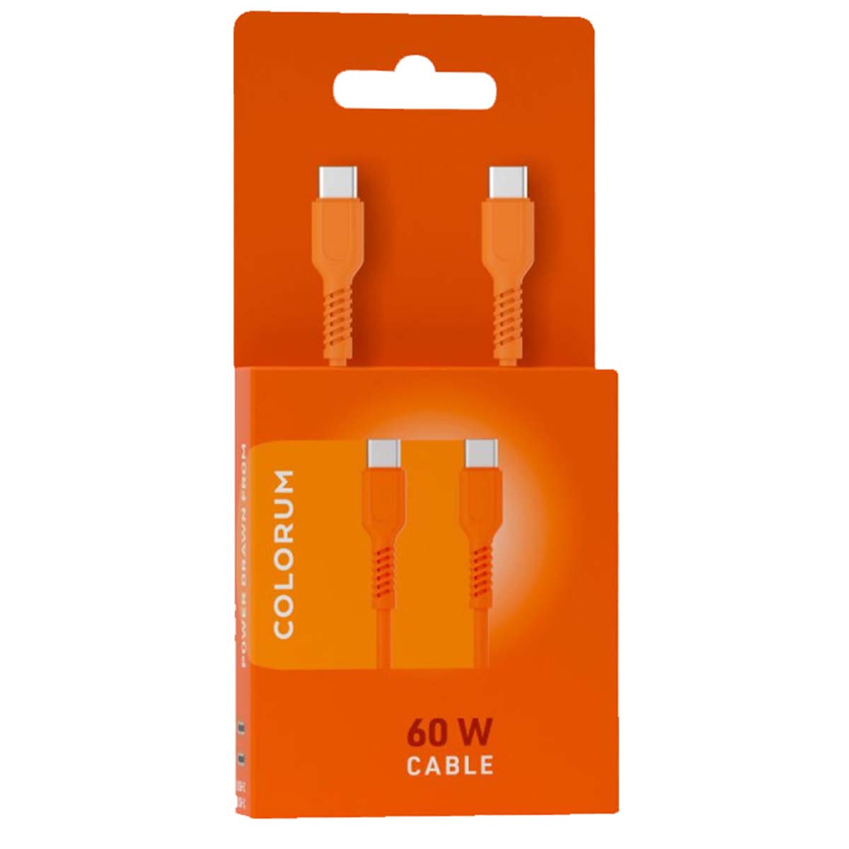 Confezione arancione con due cavi USB-C, etichettata "60 W CABLE".