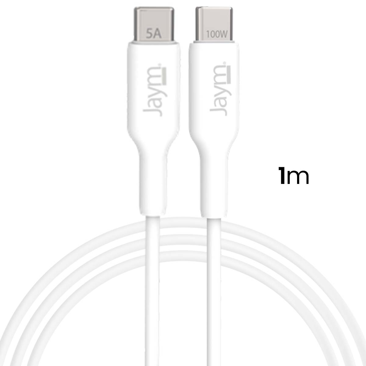 Due cavi USB-C Jaym bianchi, da 5A e 100W, lunghi 1m.