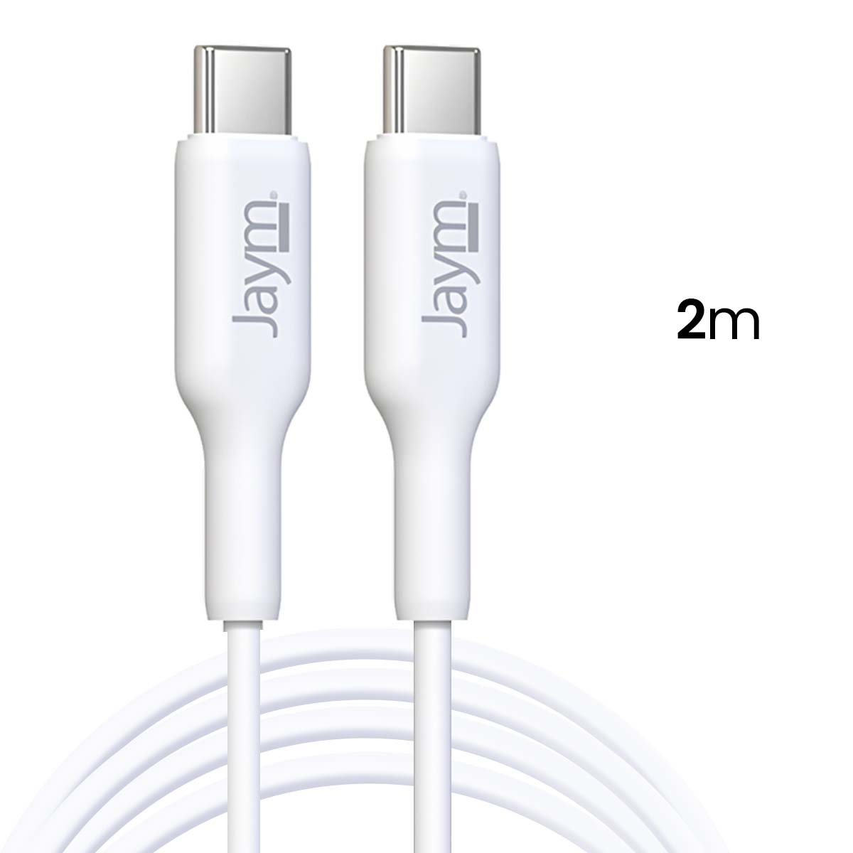 Due cavi USB-C bianchi da 2m con connettori argentati.