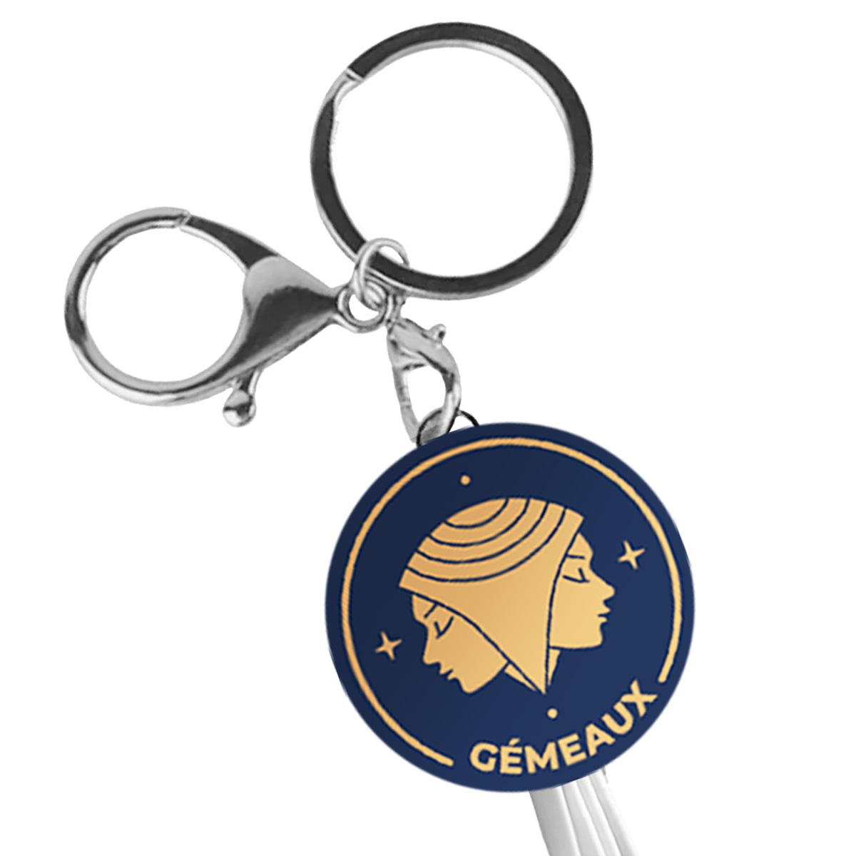 Portachiavi con il simbolo dello zodiaco Gemelli e la parola GÉMEAUX.