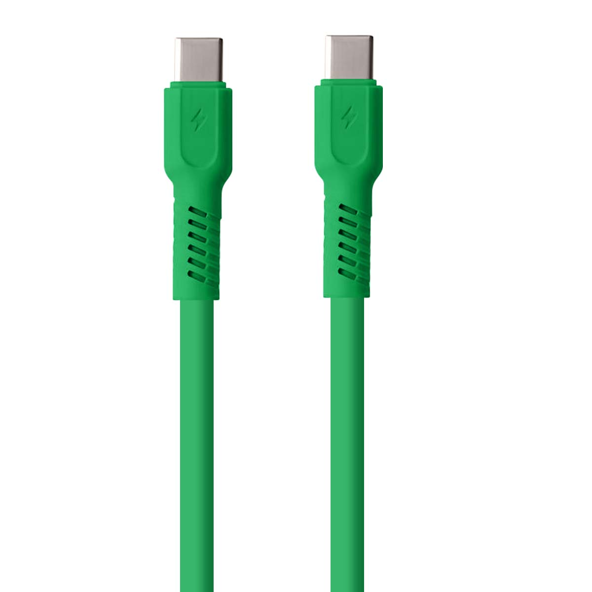 Due cavi USB-C verdi con connettori argentati e dettaglio fulmine.