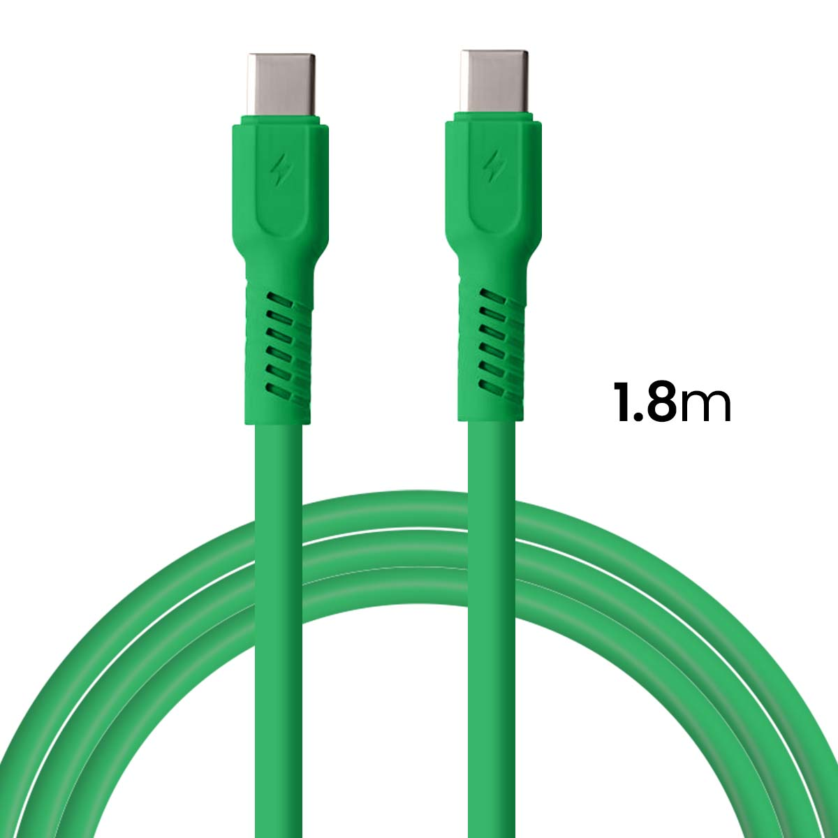Due cavi USB-C verdi con simbolo fulmine e lunghezza 1,8m.