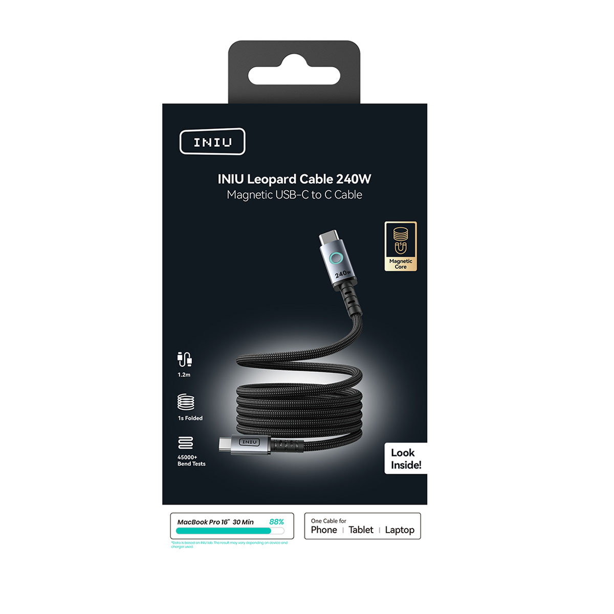Cavo INIU Leopard 240W magnetico USB-C a C. Lunghezza 1,2m.