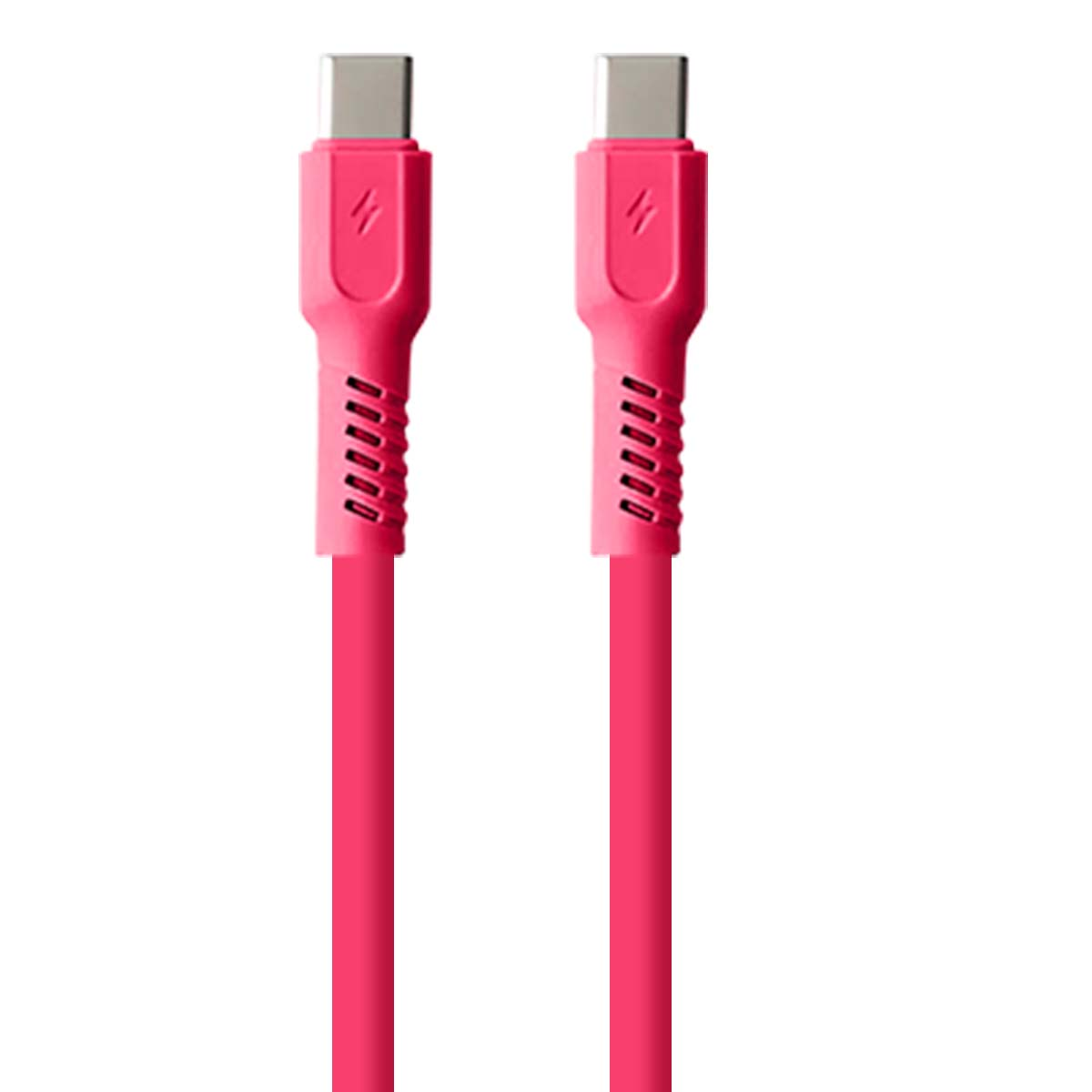 Due cavi USB-C rosa con connettori argentati su sfondo bianco.