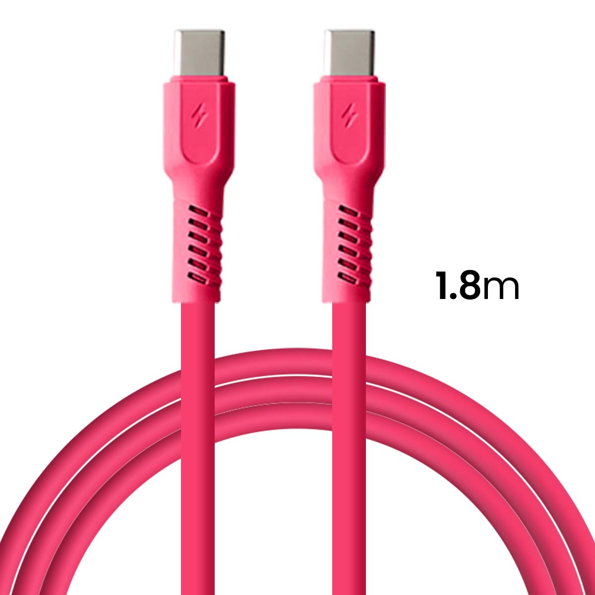 Un cavo USB-C rosa da 1,8 m con simbolo di fulmine.