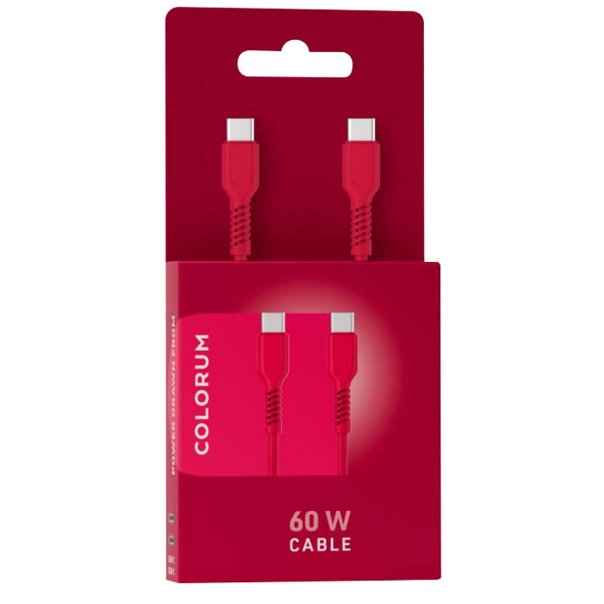 Confezione per cavo USB-C rosso con due connettori e potenza 60W.