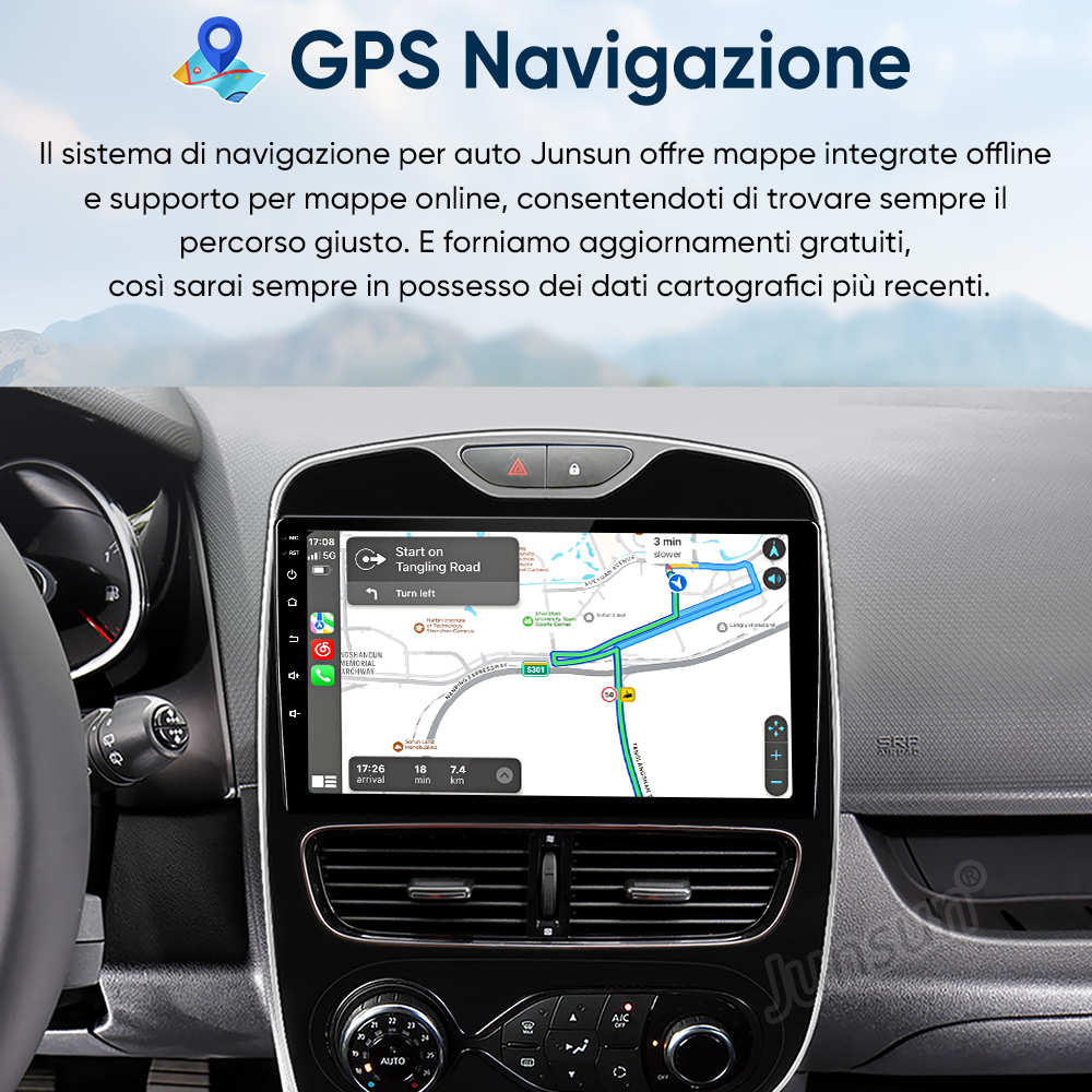 Sistema di navigazione per auto mostra una mappa con un percorso.