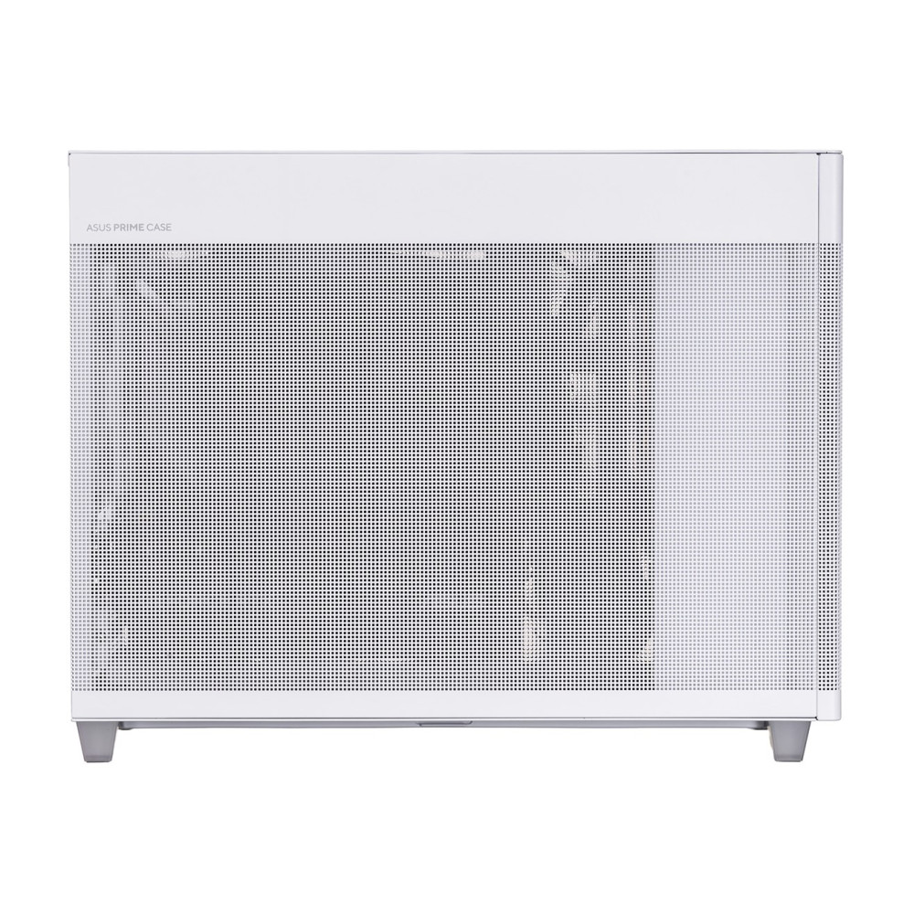 Un case per PC bianco con frontale traforato e scritta 'ASUS PRIME CASE'.