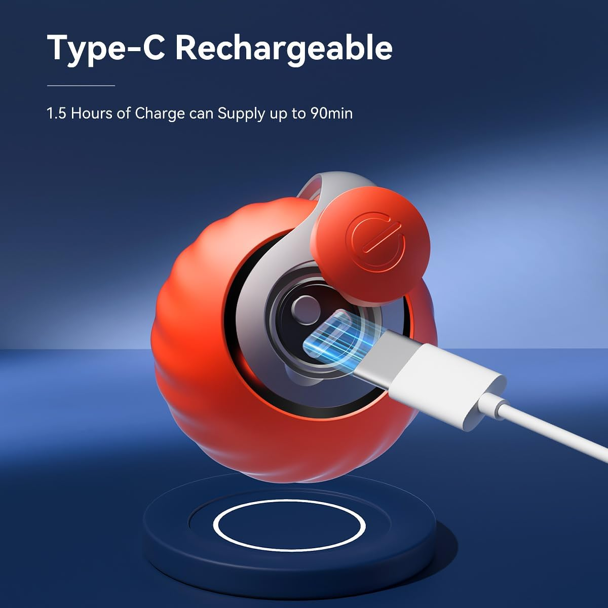 Typ-C wiederaufladbares Gerät mit angeschlossenem weißem USB-C-Kabel.