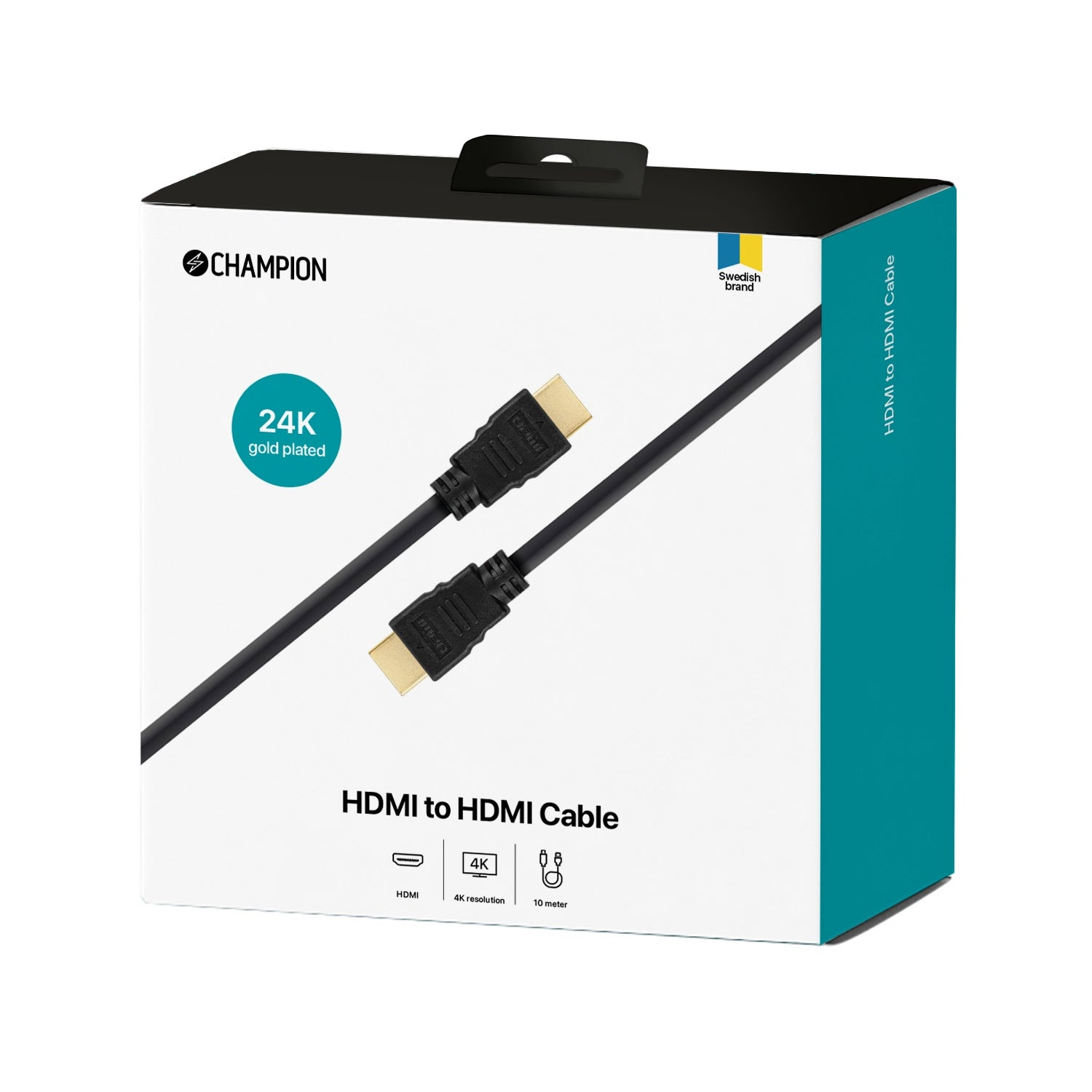 Champion HDMI to HDMI cable with 24K gold plated connectors on white packaging.
