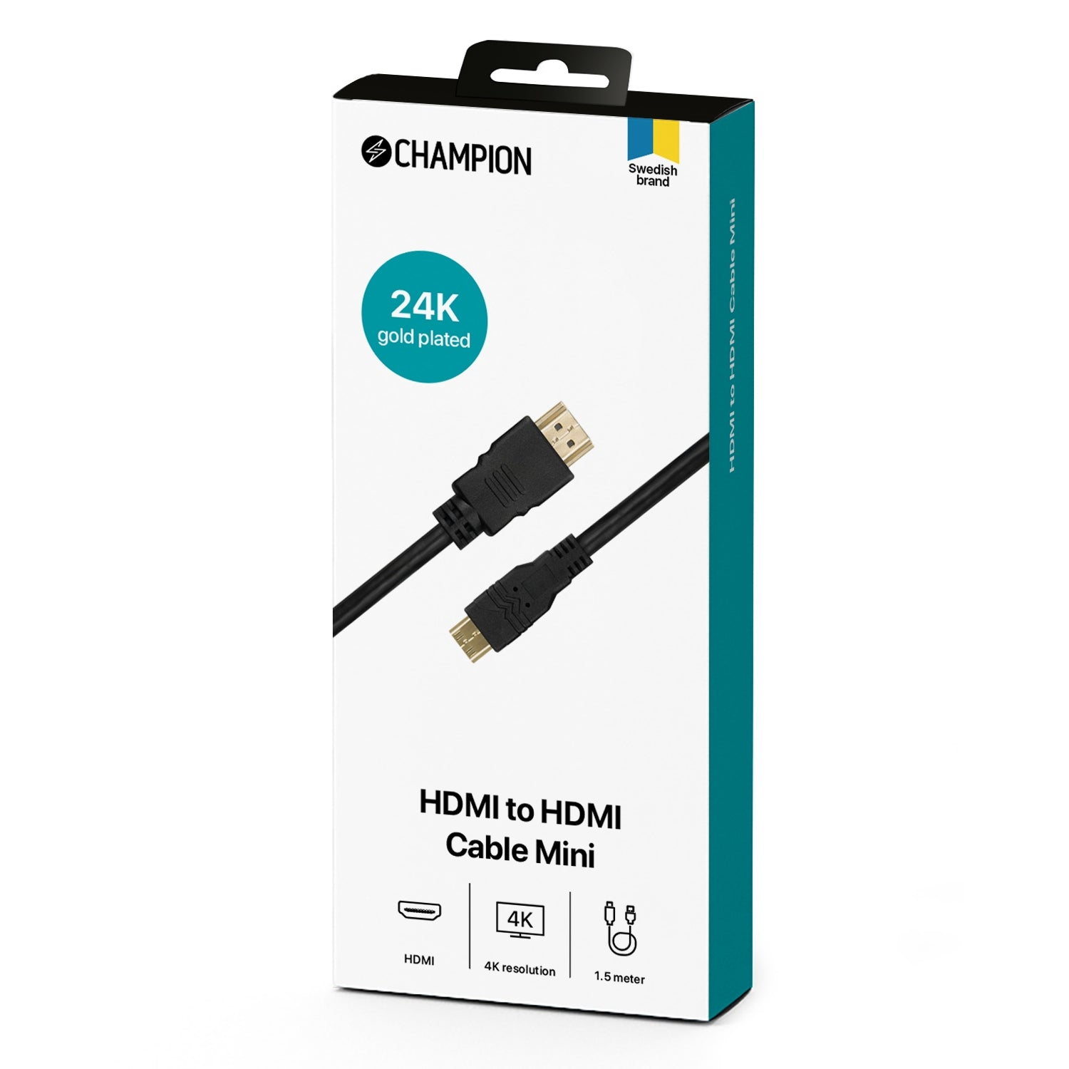 Champion HDMI to HDMI Cable Mini, 24K gold plated, 1.5m, 4K.