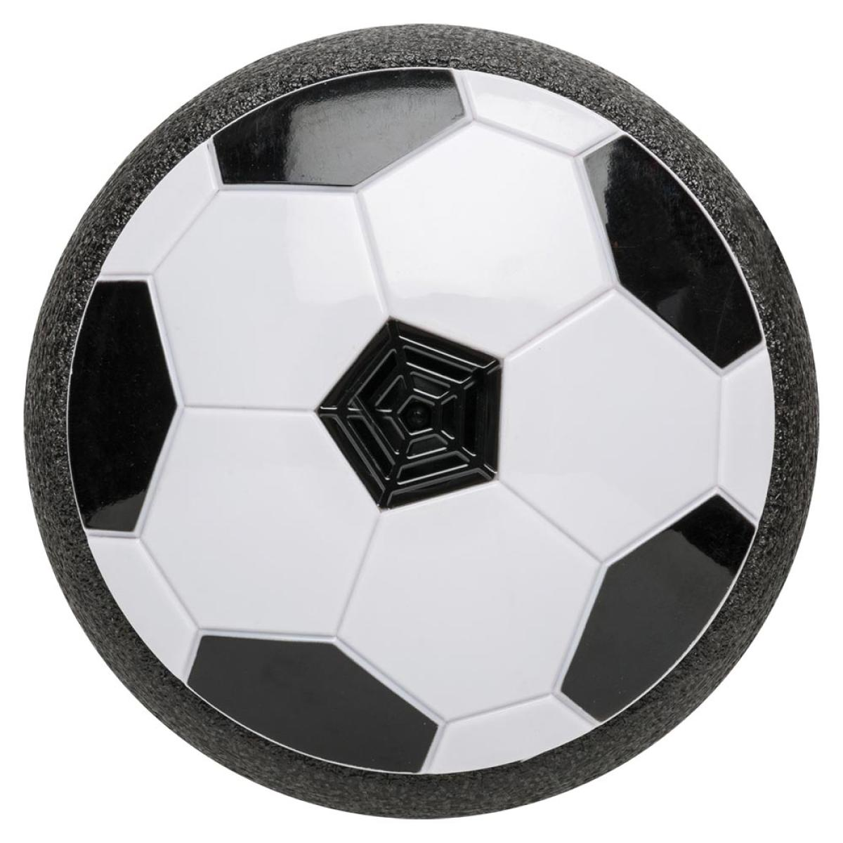 Een zwart-witte voetbal met een ruwe zwarte buitenrand.