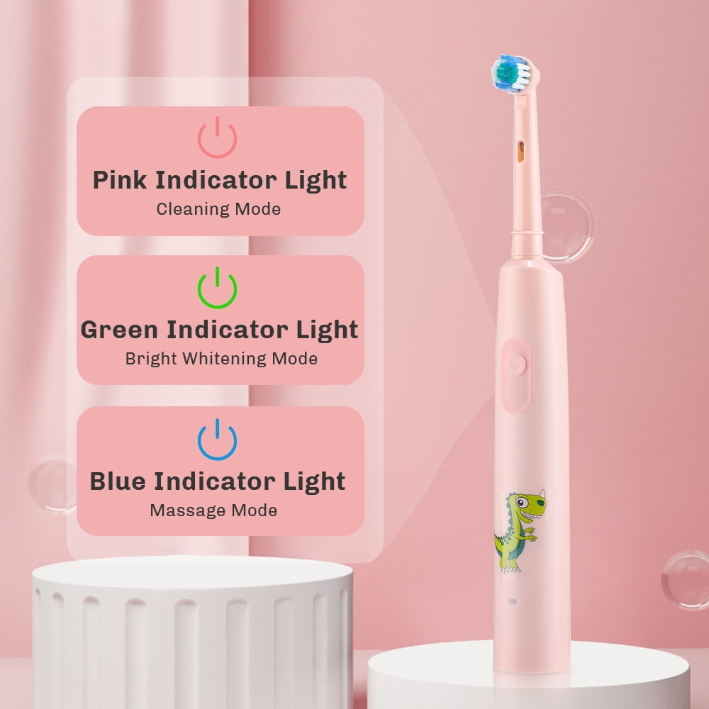 Ein rosa elektrischer Zahnbürstenständer mit Modi: Pink (Reinigung), Grün (Aufhellung), Blau (Massage).