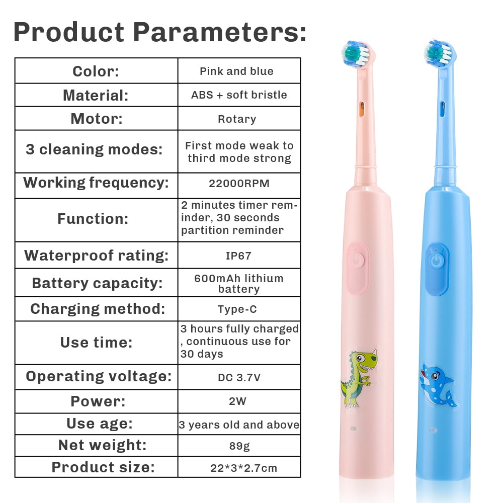 Produktparameter: Rosa und blaue Zahnbürste, technische Details.