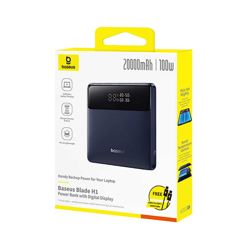 Baseus Blade H1 Powerbank, 20000mAh, 100W, met digitaal display, blauw.