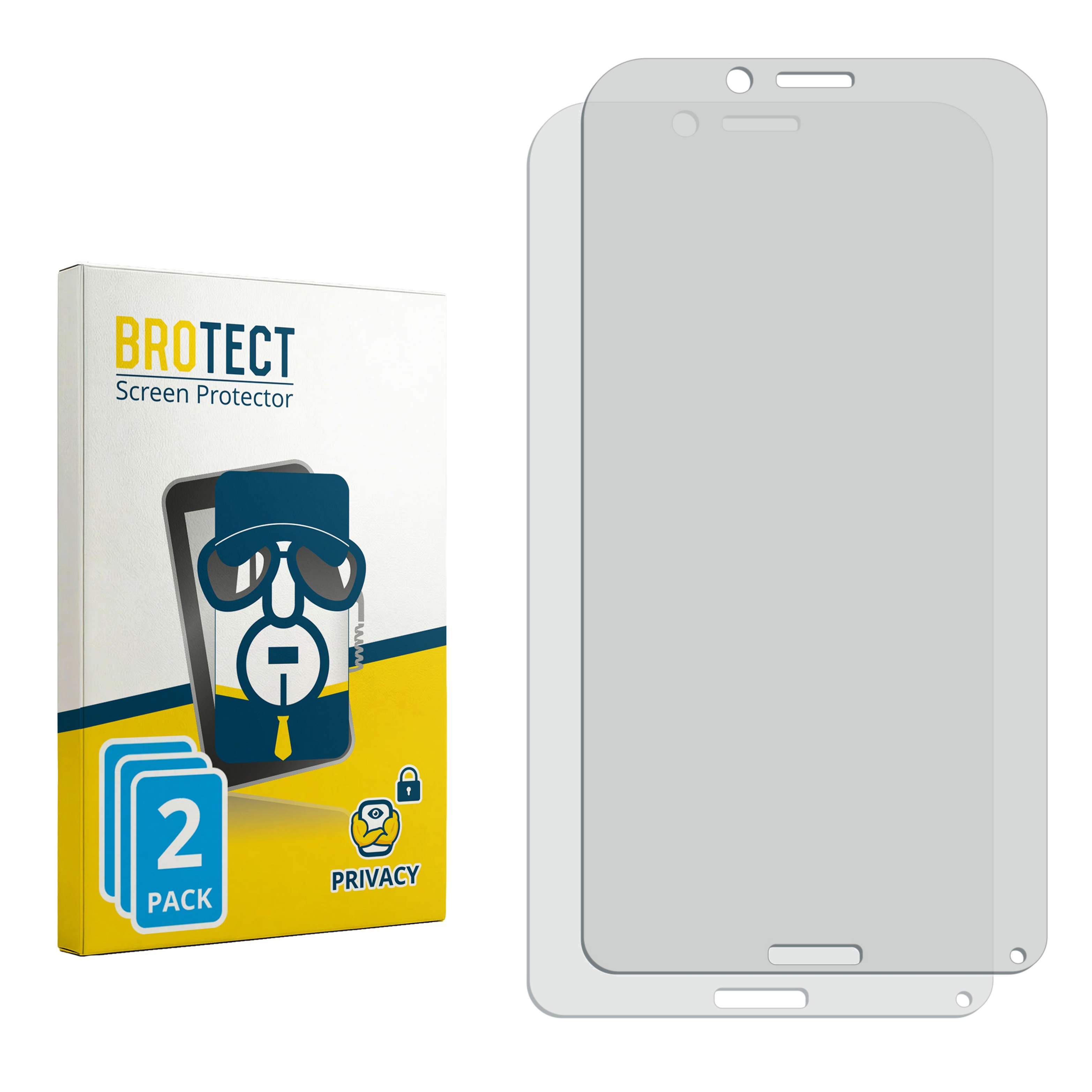 Packung mit zwei Sichtschutz-Displayschutzfolien für Smartphones, rechts zwei Displayschutzfolien.