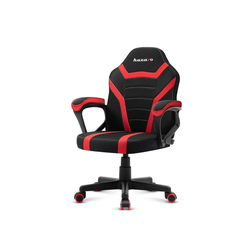 Czarno-czerwone ergonomiczne krzesło gamingowe na białym tle.