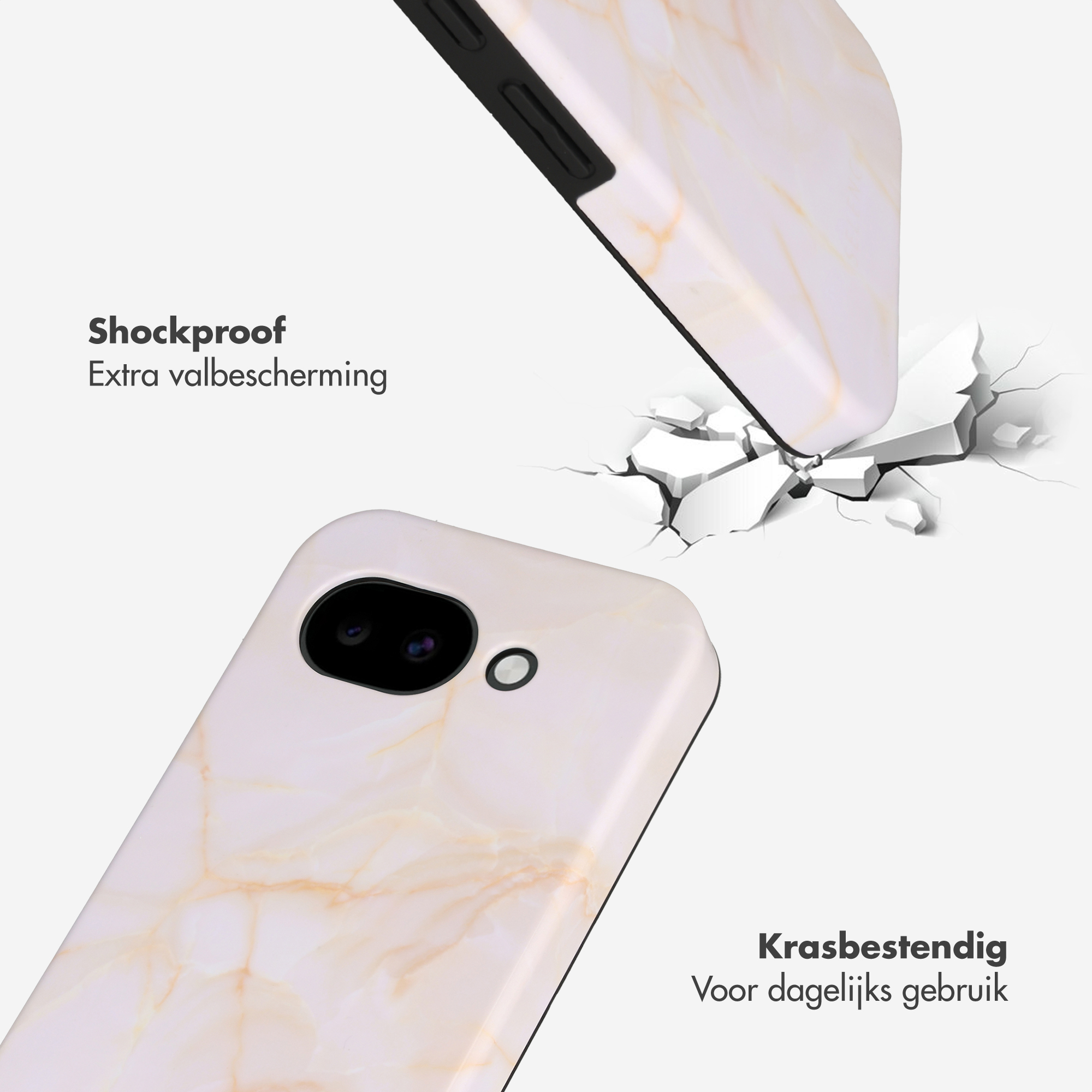 Marmeren telefoonhoes breekt door vloer. Schokbestendig en krasbestendig.