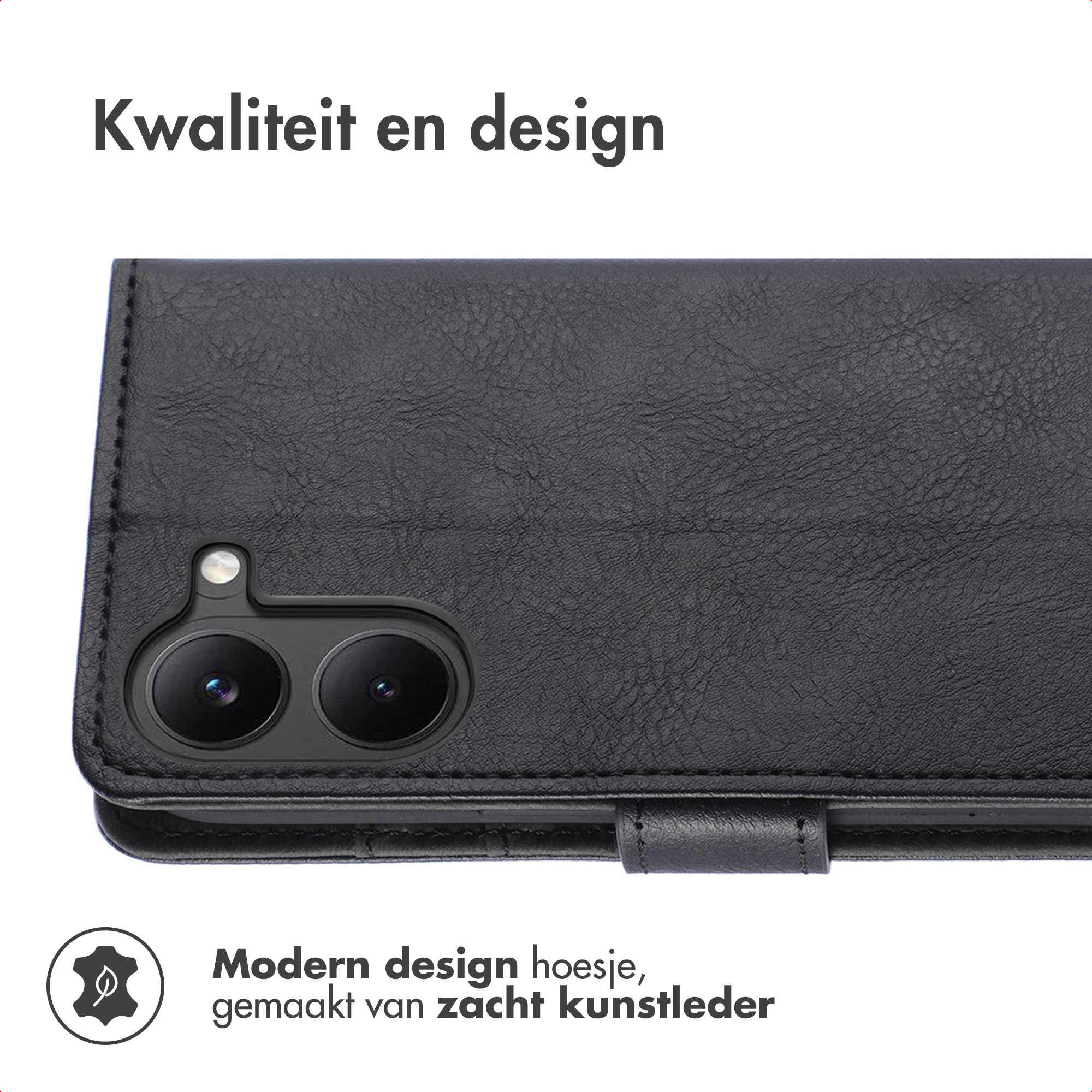 Étui de téléphone noir en similicuir avec deux objectifs et flash.