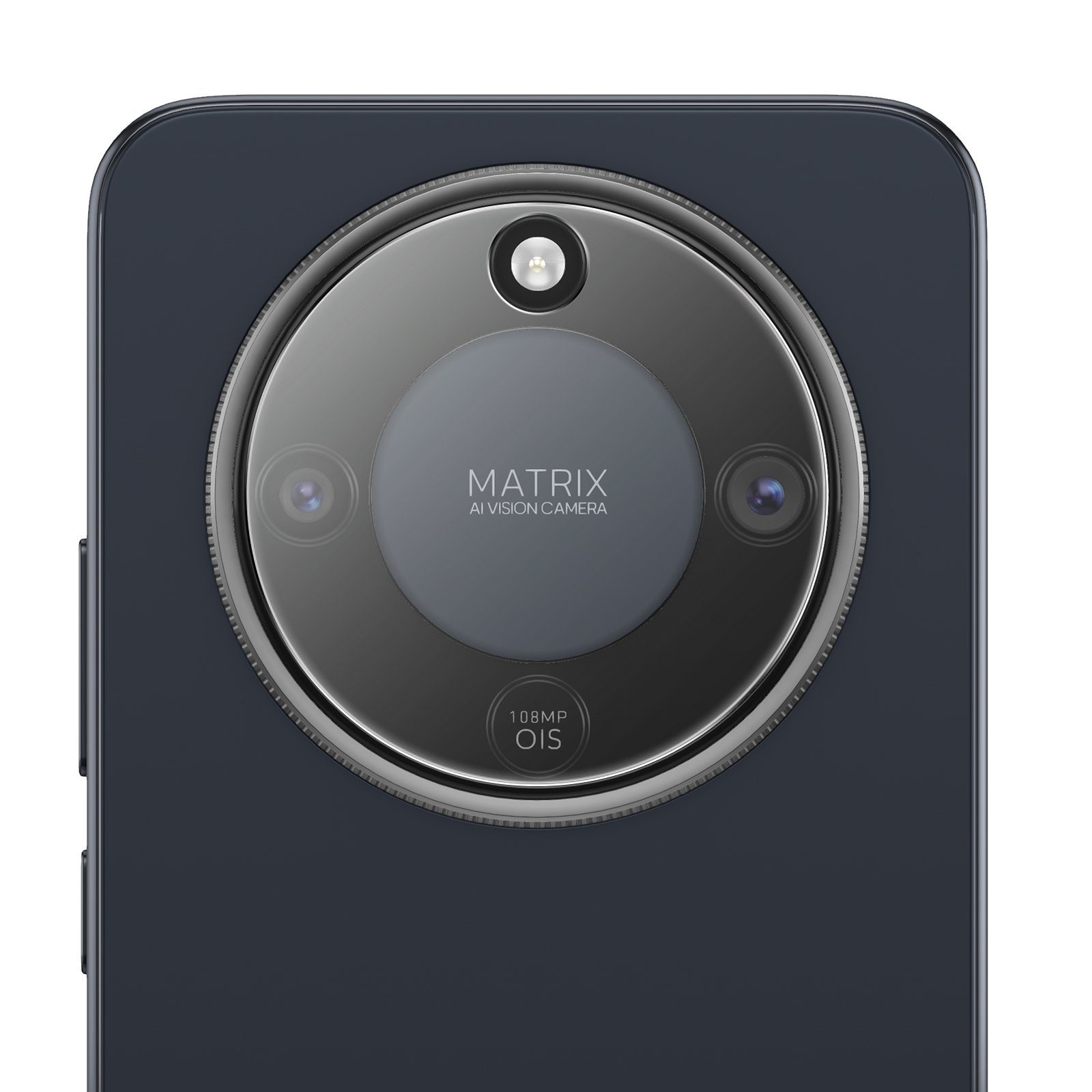 Primer plano del reverso oscuro de un smartphone con módulo de triple cámara.