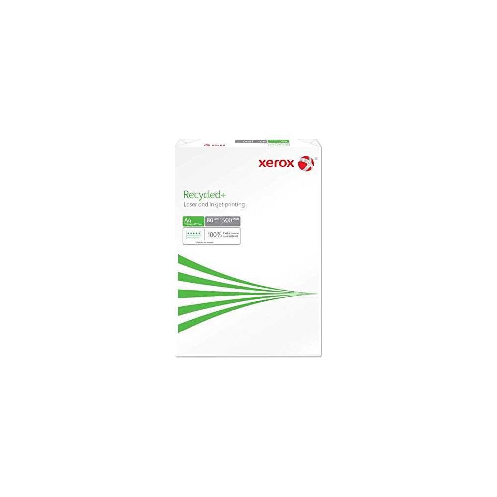Verpackung von Xerox Recycling-Papier mit grünen Linien. A4, 80 g/m², 500 Blatt.