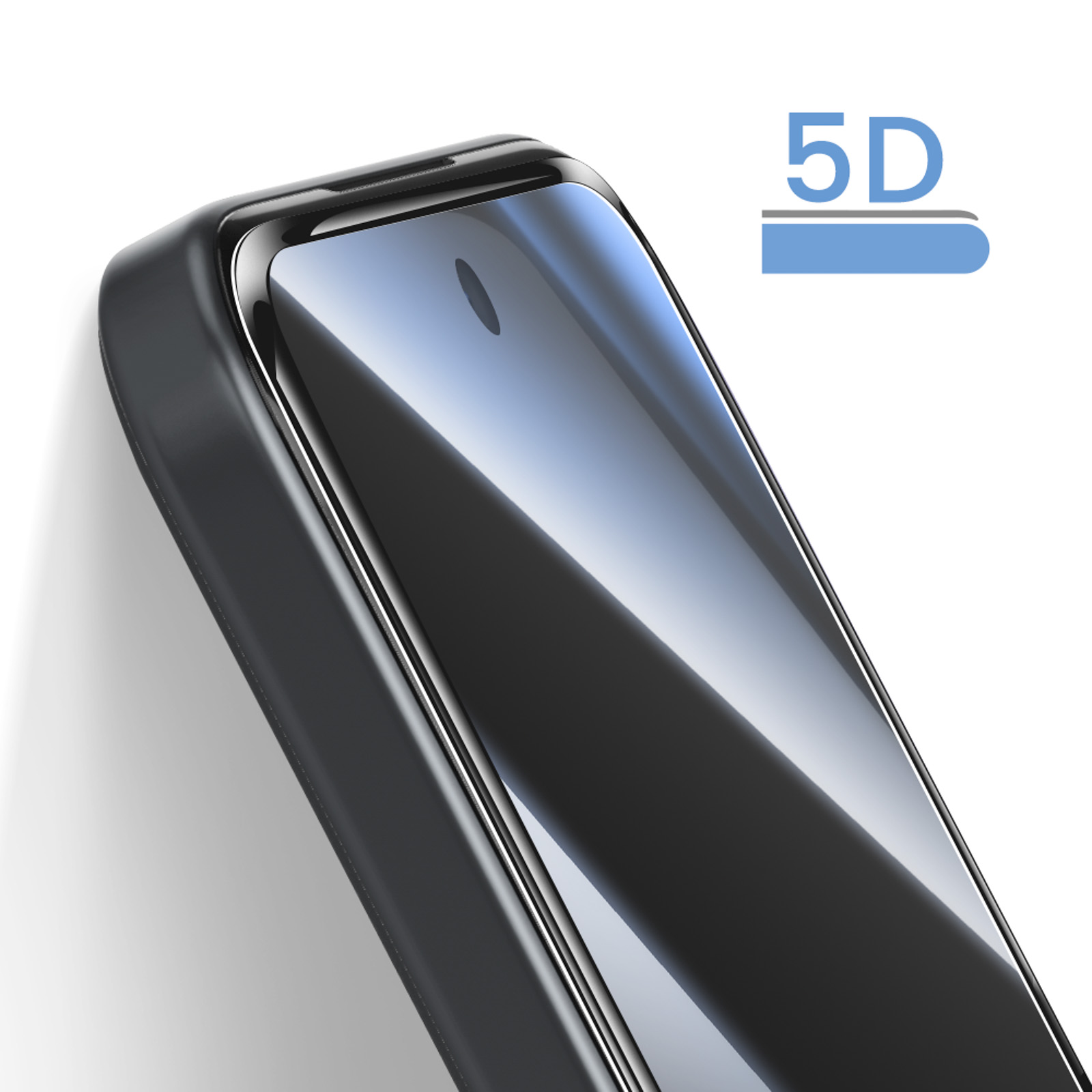 Primo piano di uno smartphone nero con pellicola protettiva. 5D.