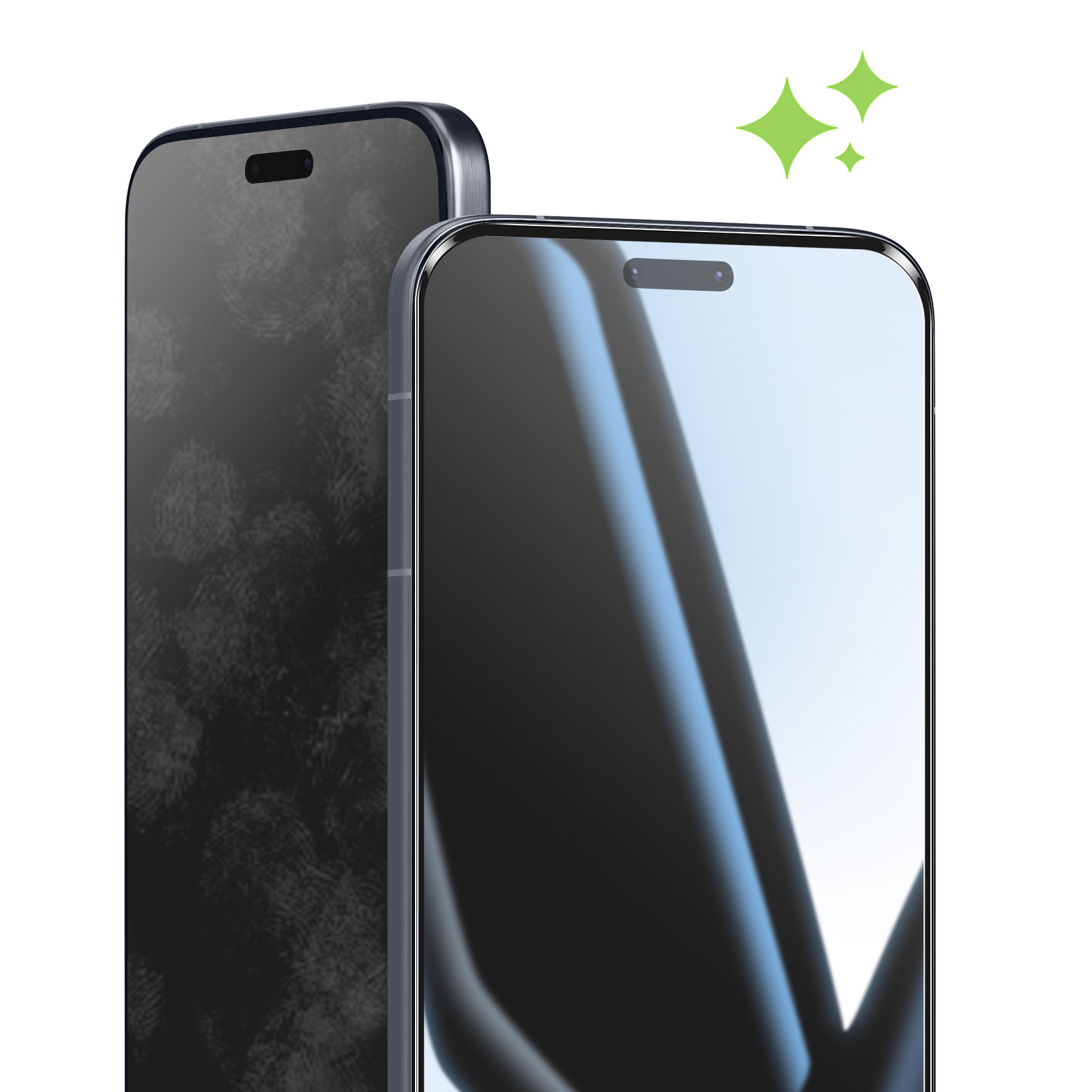 Due smartphone uno accanto all'altro; uno con impronte, l'altro lucido.