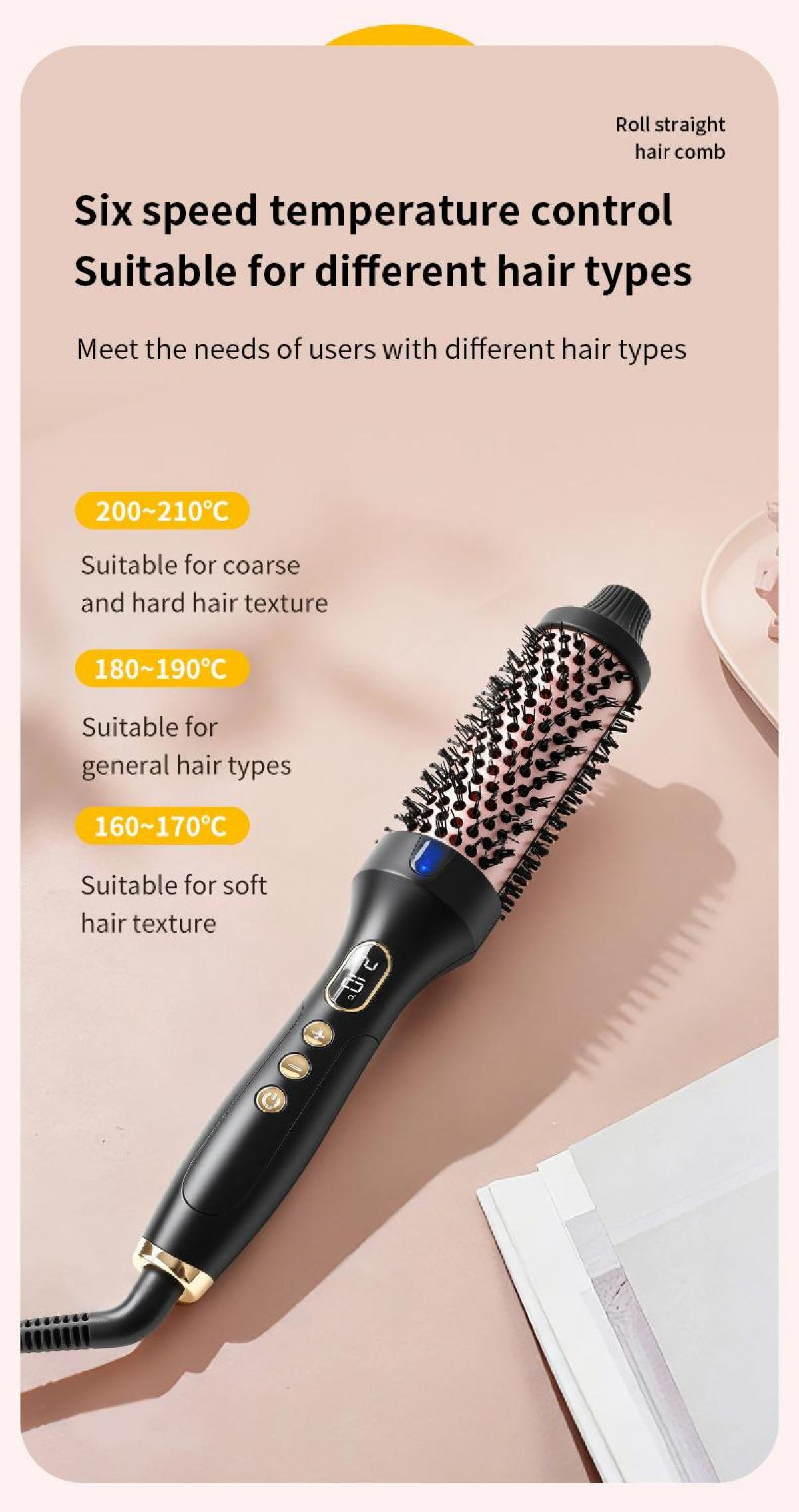 Ein schwarzer Haarstyler mit verschiedenen Temperatureinstellungen für unterschiedliche Haartypen.