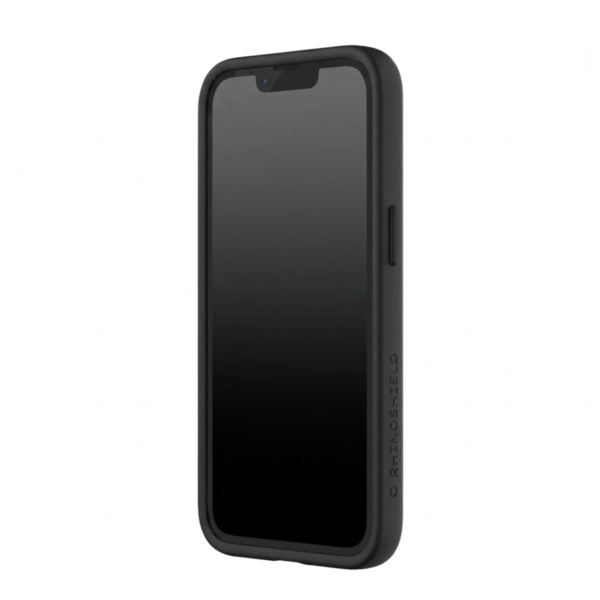 Uno smartphone nero con custodia nera su sfondo bianco.