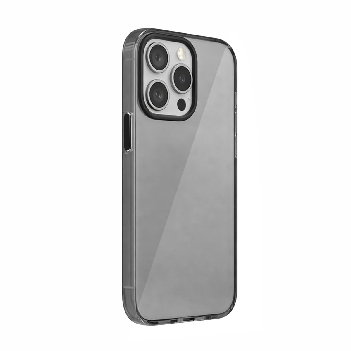 Coque de téléphone grise avec trois objectifs d'appareil photo et un flash au dos.