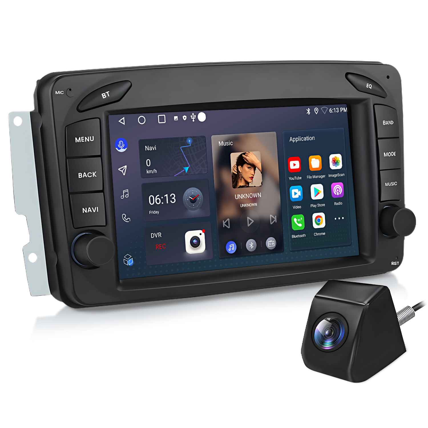 Ein Autoradio mit Touchscreen und eine Rückfahrkamera.