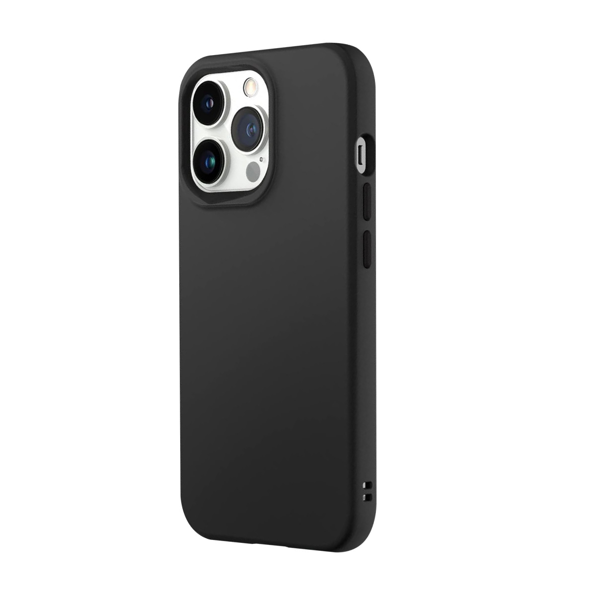 Una custodia nera per telefono con tre obiettivi della fotocamera sul retro.