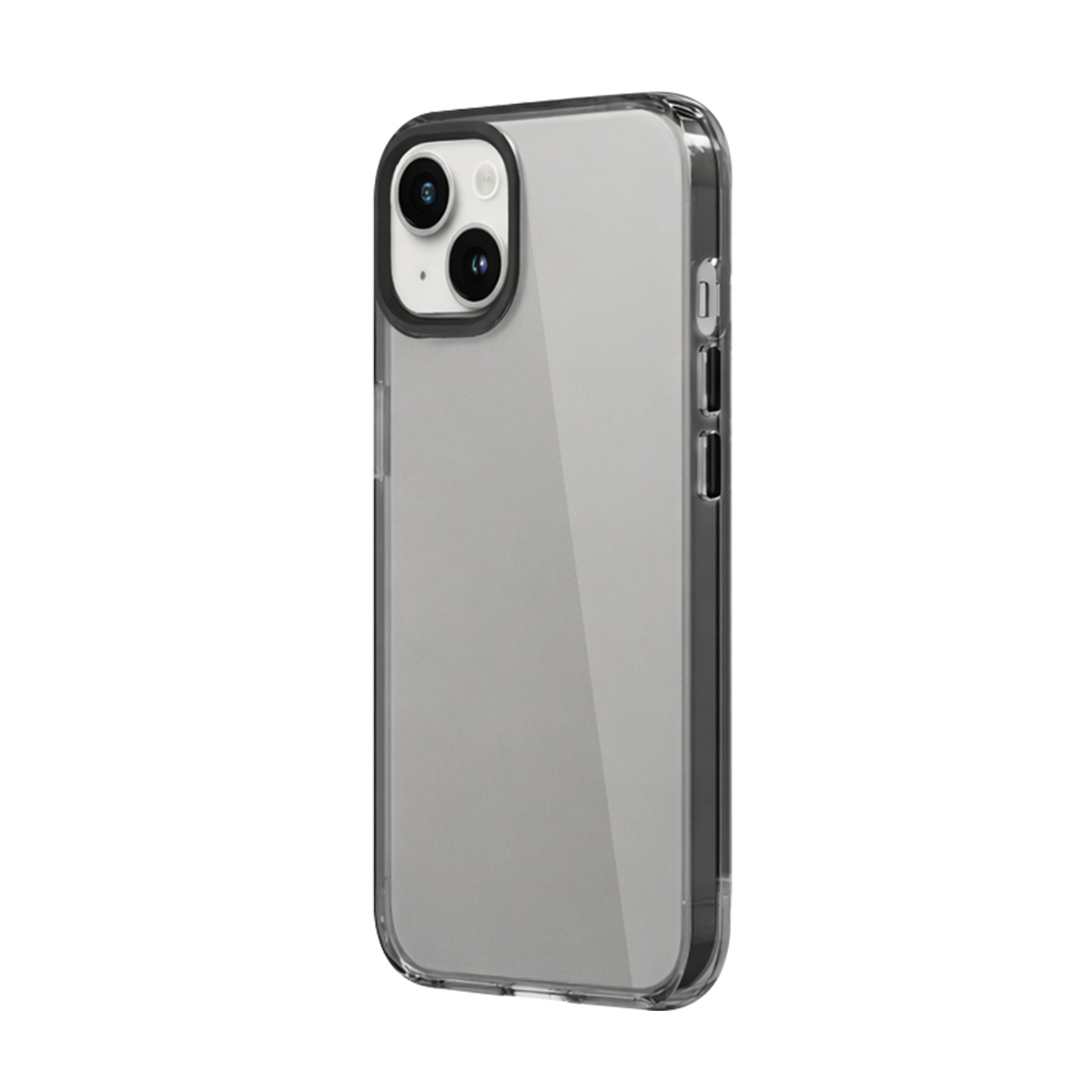 Coque de protection transparente pour smartphone avec deux objectifs et bords noirs.