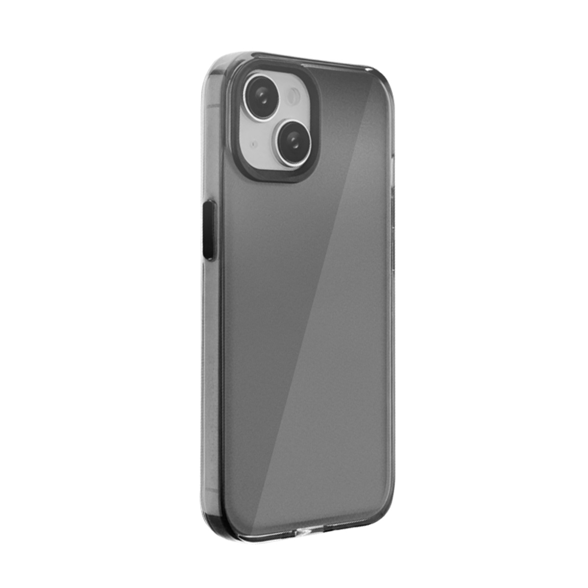 Coque de téléphone gris fumé avec double appareil photo sur fond blanc.