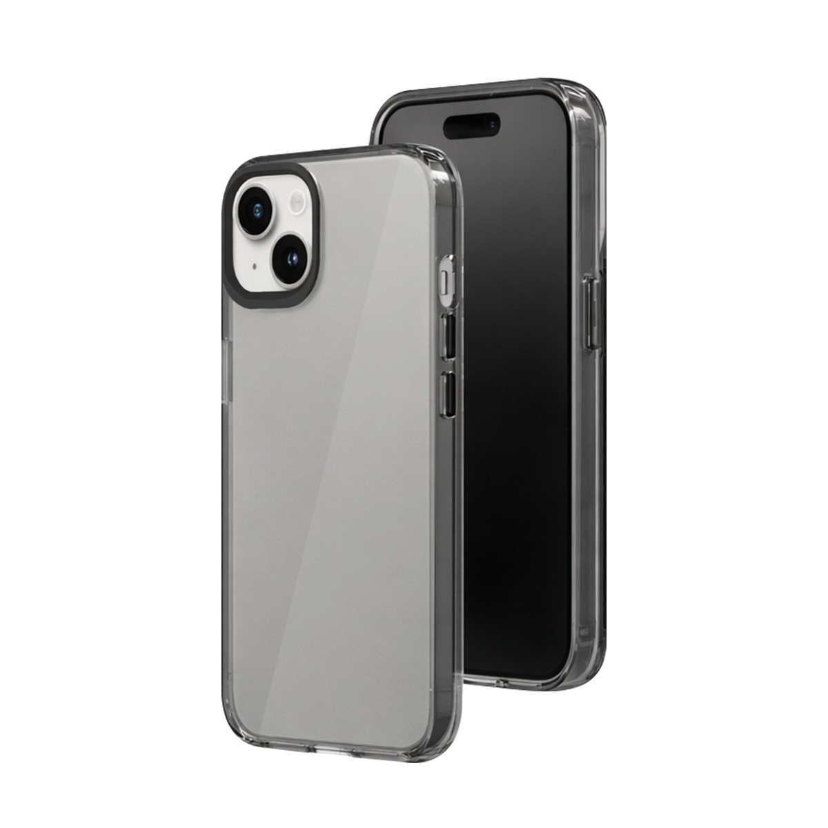 Deux smartphones avec des coques transparentes vus de dos.