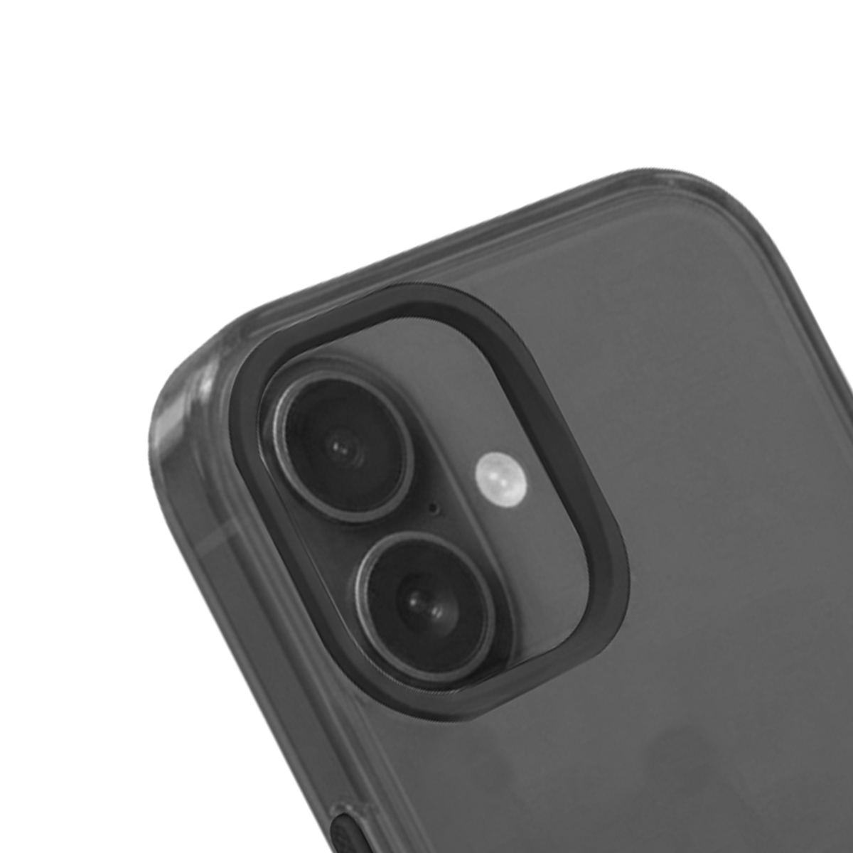 Gros plan de l'arrière d'un smartphone sombre montrant un système à double objectif.