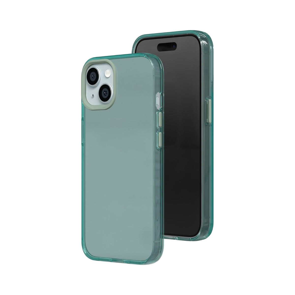 Two green phone cases side by side, one on a dark phone.